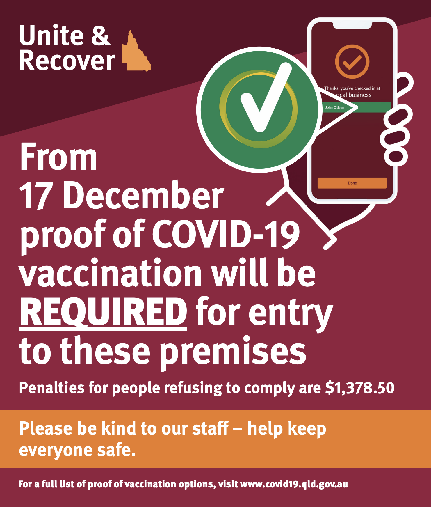 unite and recover proof of vaccination required poster